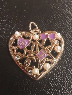 CC Gold-Tone Heart Pendant with Purple Accents and Pearls